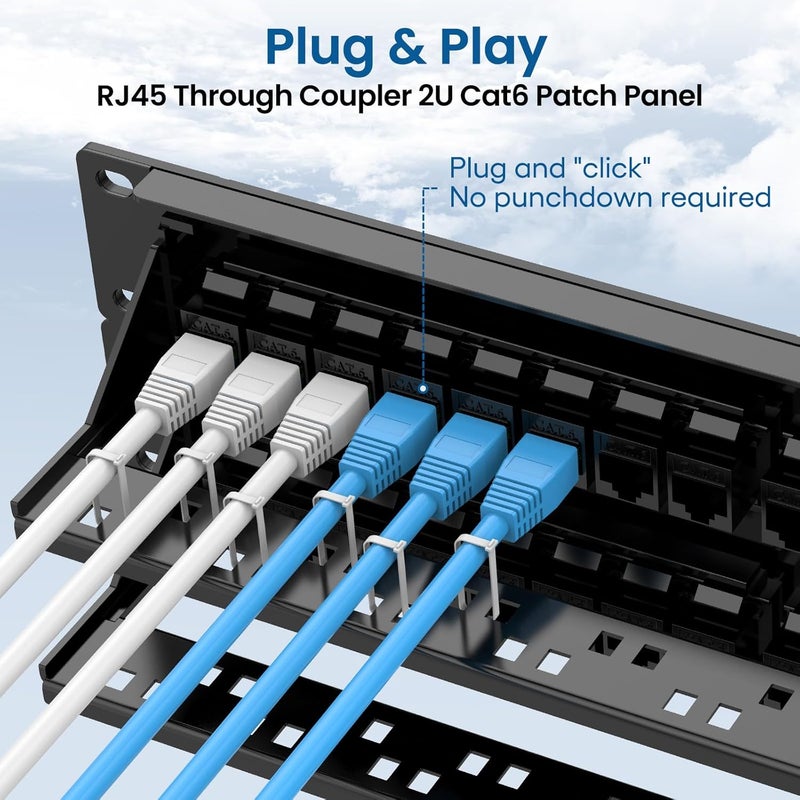 CableGeeker لوحة توصيل Cat6 48 منفذ مع كاستان داخلي، دعم Ethernet بسرعة 10G، لوحة توصيل شبكة UTP 19 بوصة مع شريط خلفي قابل للإزالة، متوافقة مع Cat6 و Cat5e و Cat5 لتوصيلات الرف - Image 4